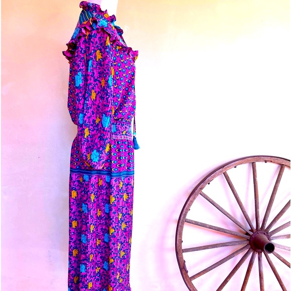 DIANE FREIS Beautiful Vtg 90’s Classic Floral Geometric Dress Fringe Tie Sz 12 - Picture 7 of 15